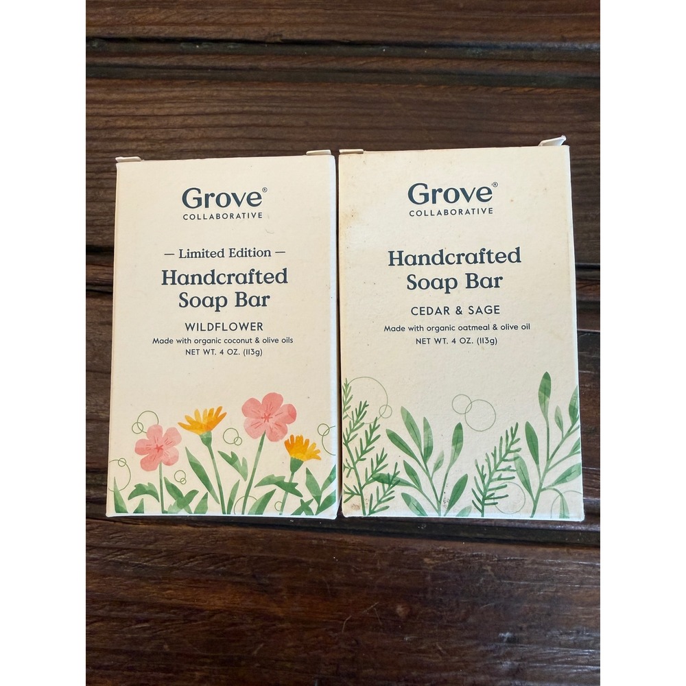 Grove Collaborative Handcrafted Soap Bar Set Wildflower Cedar Sage 4oz 2 Pack